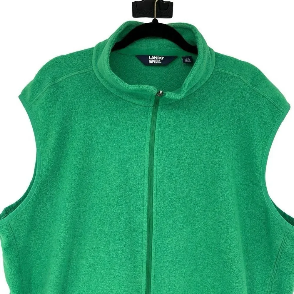 Lands End Fleece Full‎ Zip Vest Green Men’s XL